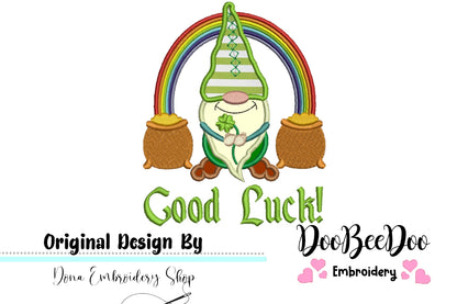 Good Luck Gnome  - Applique - Machine Embroidery Design