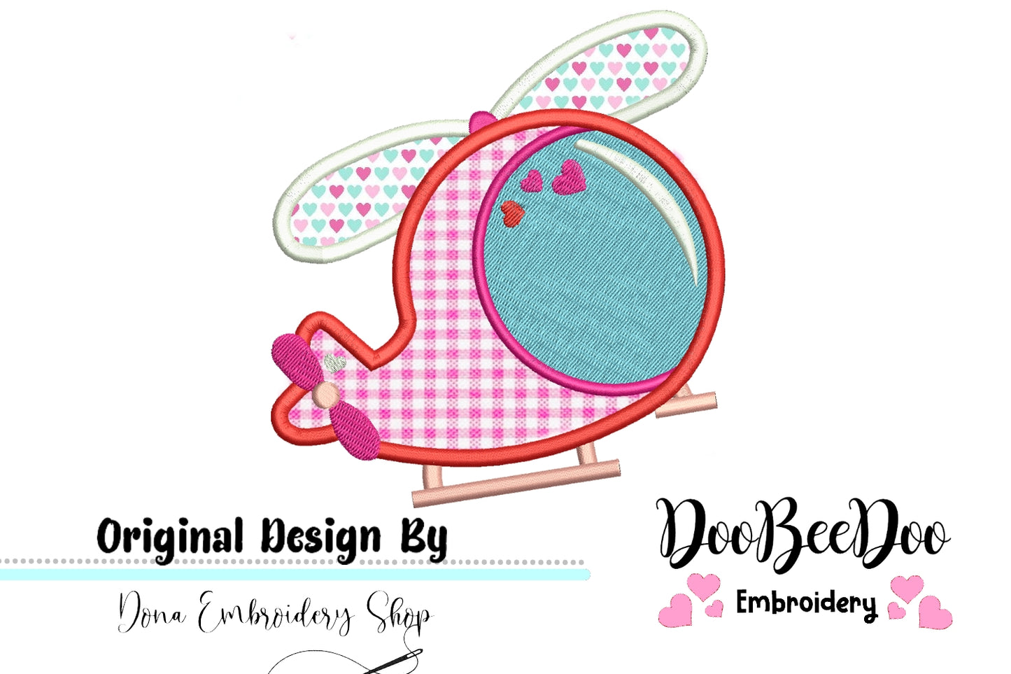 Love Helicopter - Applique - Machine Embroidery Design