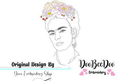 Frida Kahlo - Geek - Redwork Machine Embroidery Design