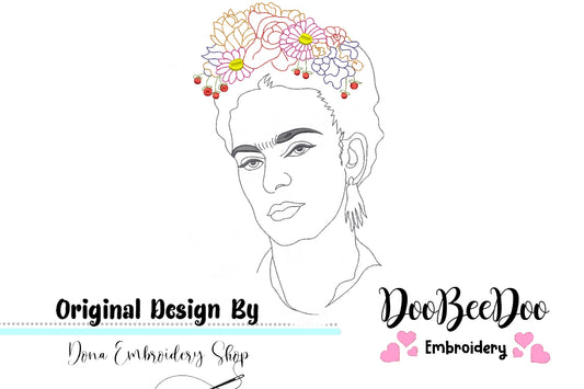 Frida Kahlo - Geek - Redwork Machine Embroidery Design