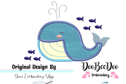 Cute Whale - Applique - Machine Embroidery Design