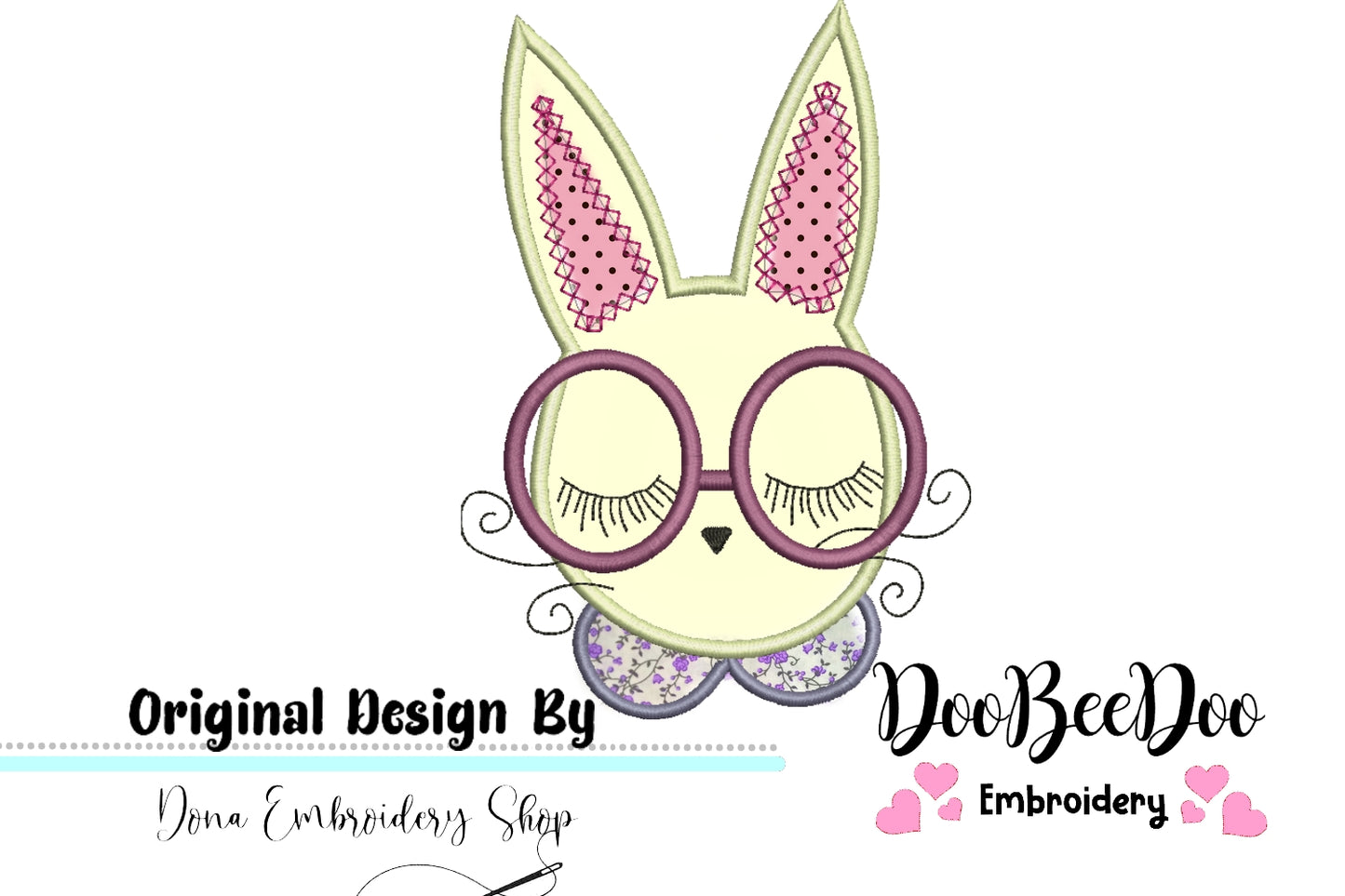 Cute Bunny with Glasses  - Applique - Machine Embroidery Design