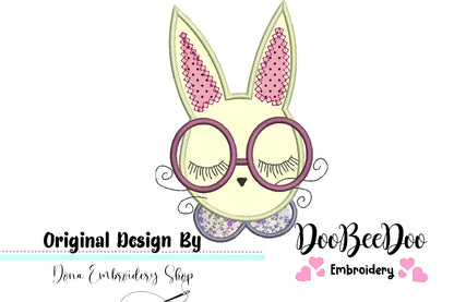 Cute Bunny with Glasses  - Applique - Machine Embroidery Design