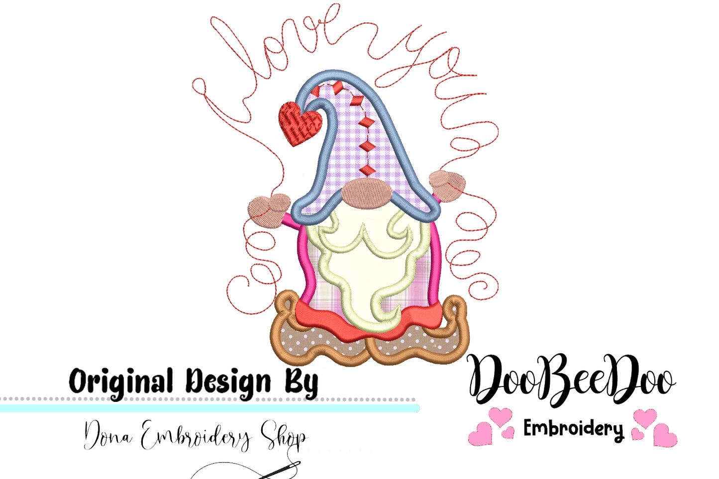 Love Gnome - Applique - Machine Embroidery Design