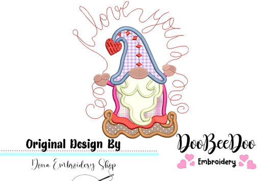 Love Gnome - Applique - Machine Embroidery Design