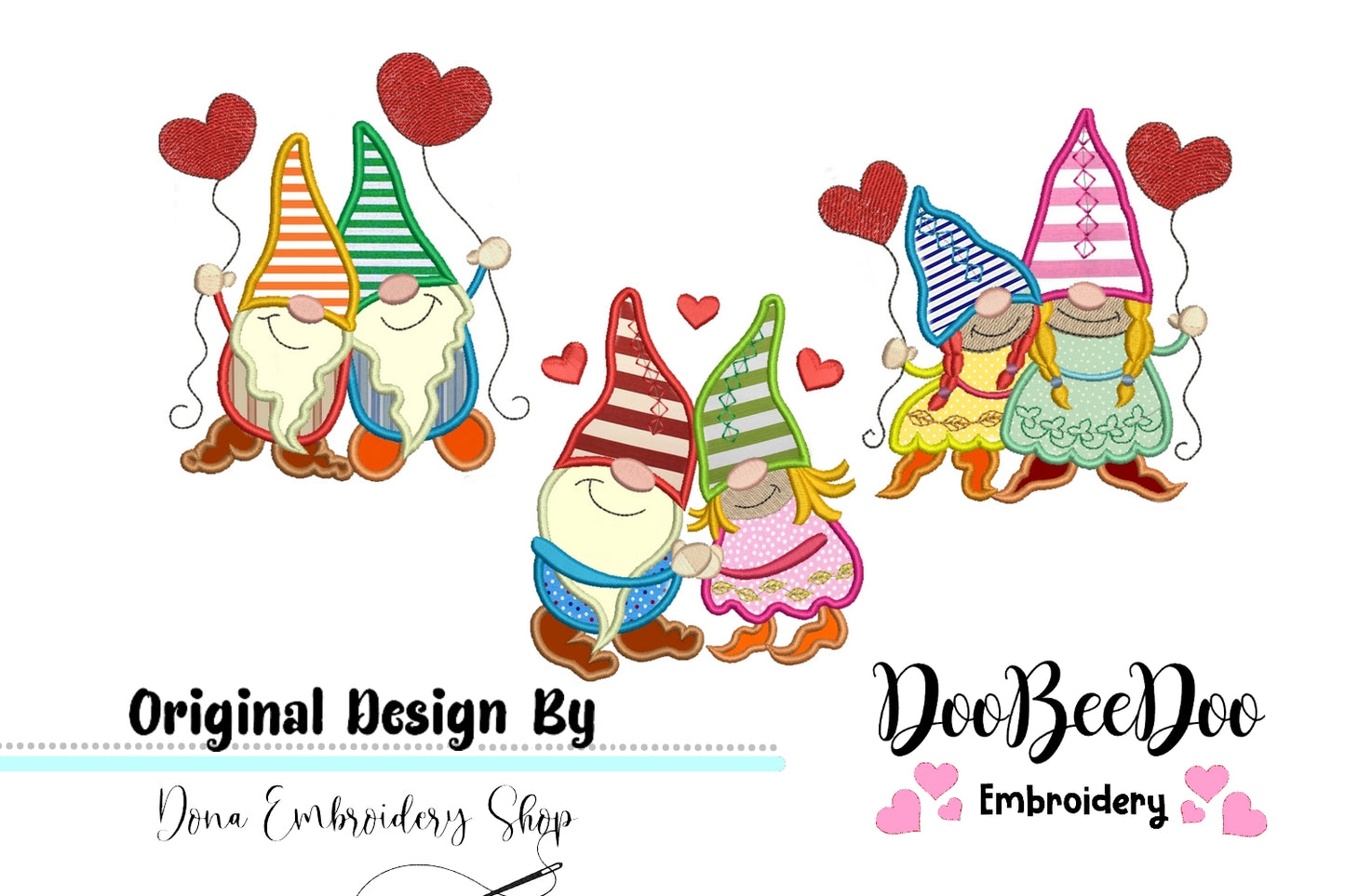 Gnome Couples love Pack with 3 designs - Applique - Machine Embroidery Design