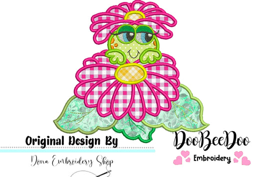 Flower Frog - Applique - Machine Embroidery Design