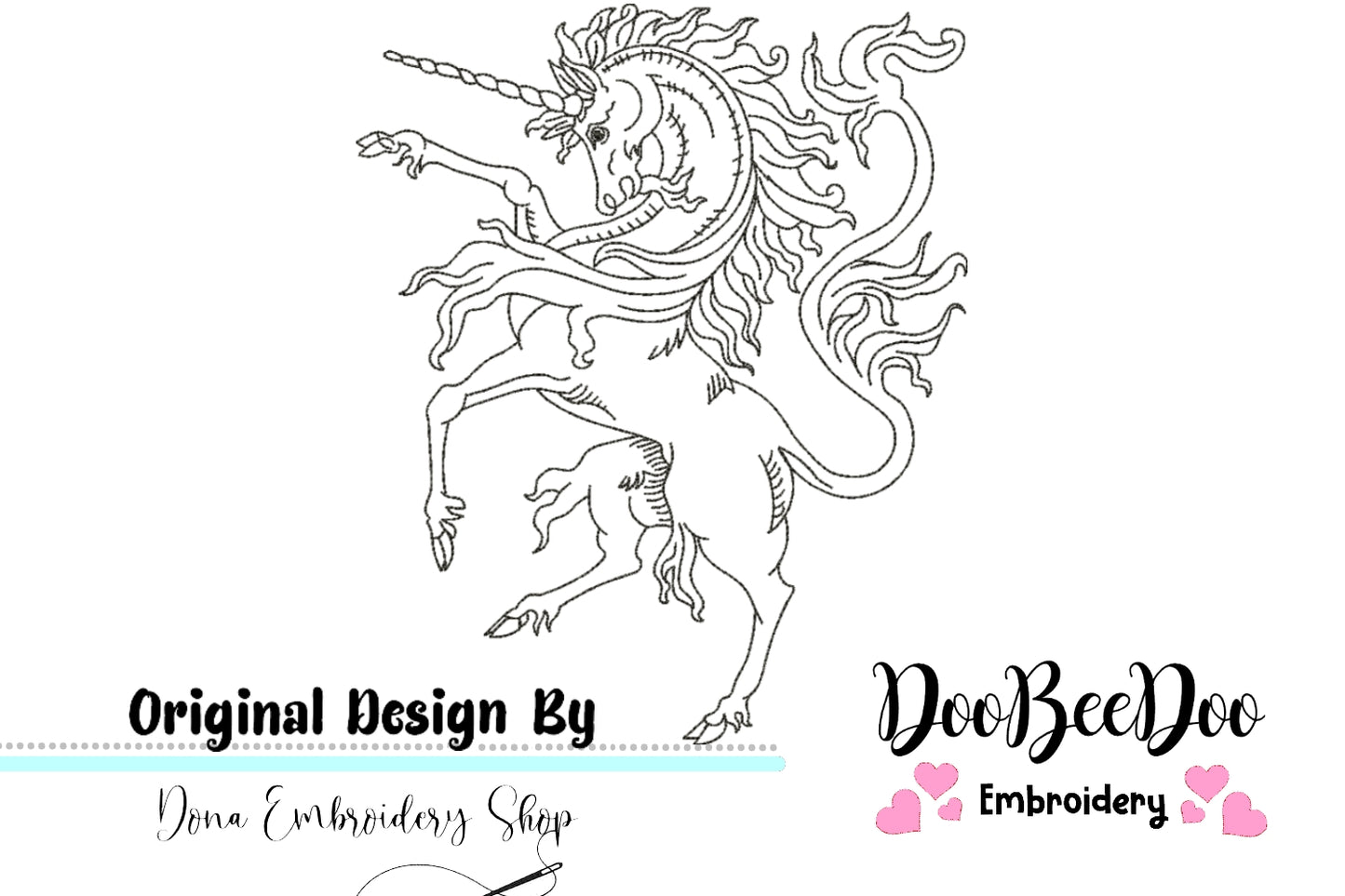 Medieval Unicorn - Redwork