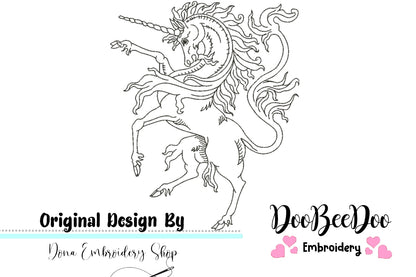 Medieval Unicorn - Redwork