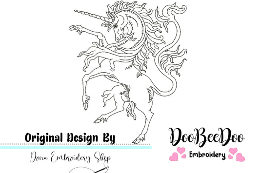 Medieval Unicorn - Redwork