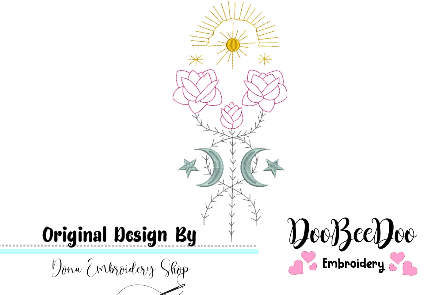 Moon Flowers - Redwork