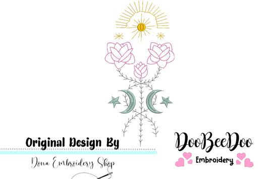 Moon Flowers - Redwork