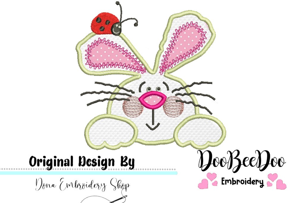 Easter Bunny with Ladybug - Applique - Machine Embroidery Design