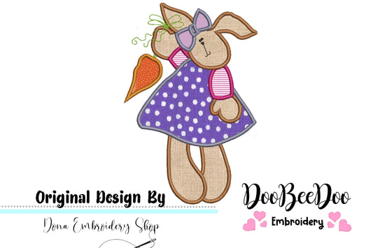 Easter Bunny with Carrot - Applique - Machine Embroidery Design