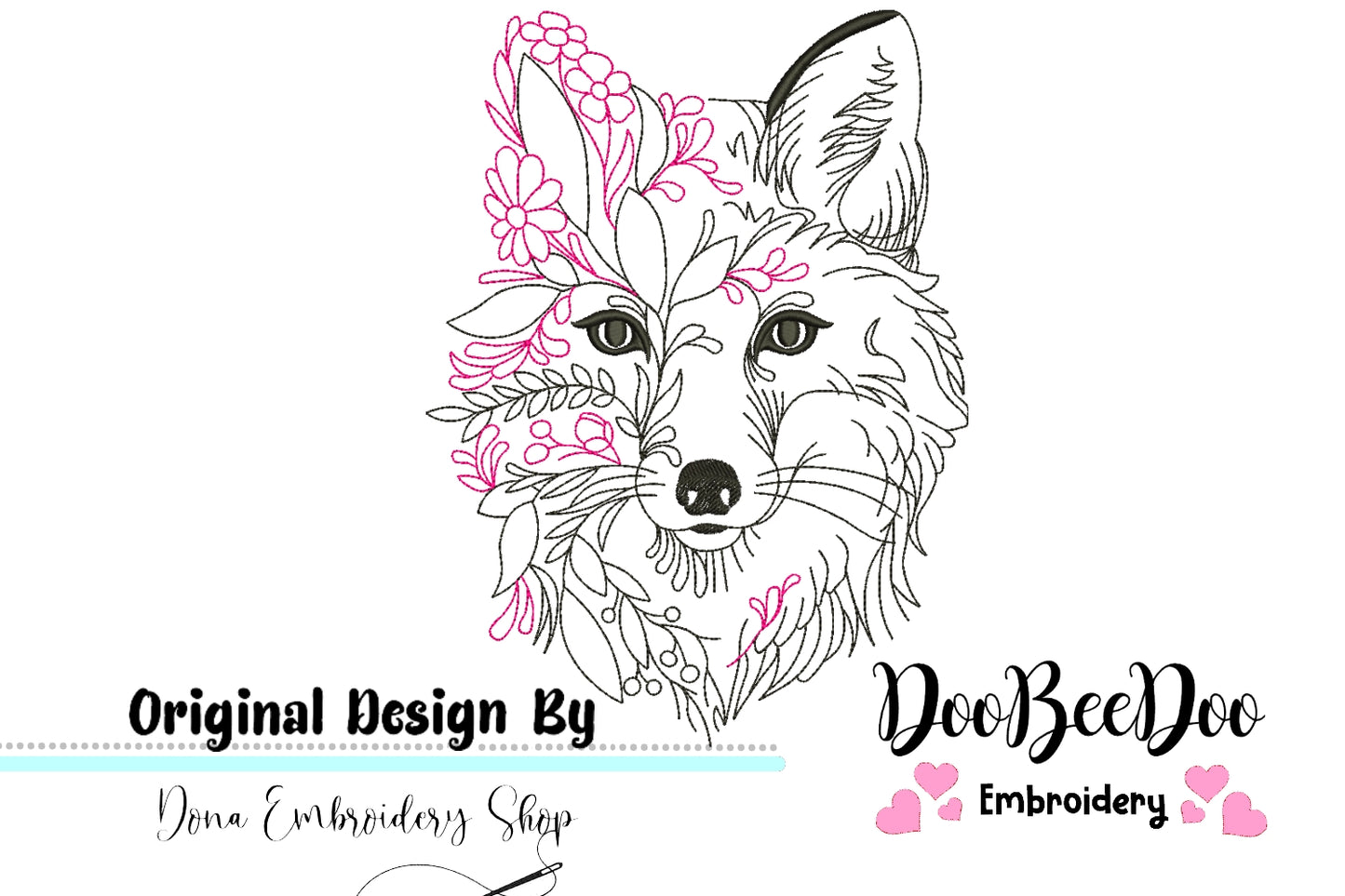 Flower Fox - Redwork