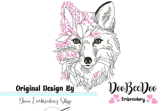 Flower Fox - Redwork