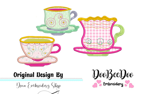 Cute Teacups Pack with 3 Designs  - Applique