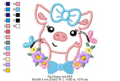 Piglet Flowers - Applique Embroidery