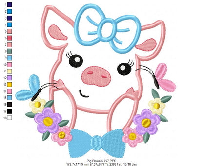Piglet Flowers - Applique Embroidery
