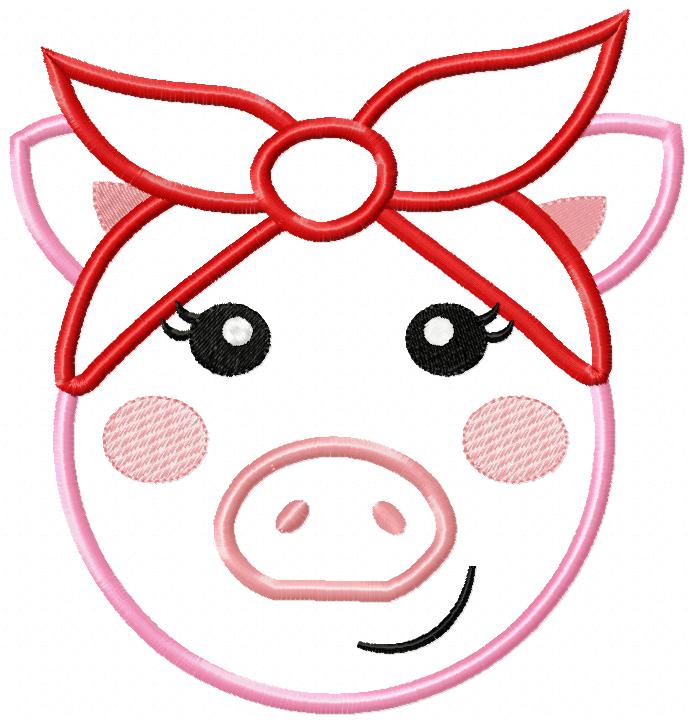 Cute Pig with Bandana - Applique