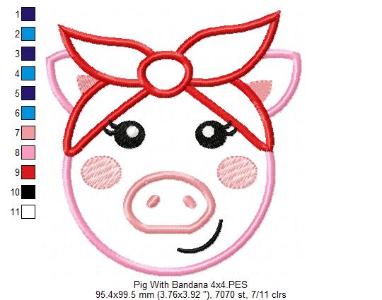 Cute Pig with Bandana - Applique