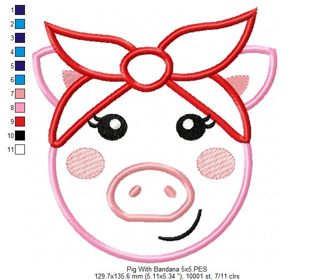 Cute Pig with Bandana - Applique
