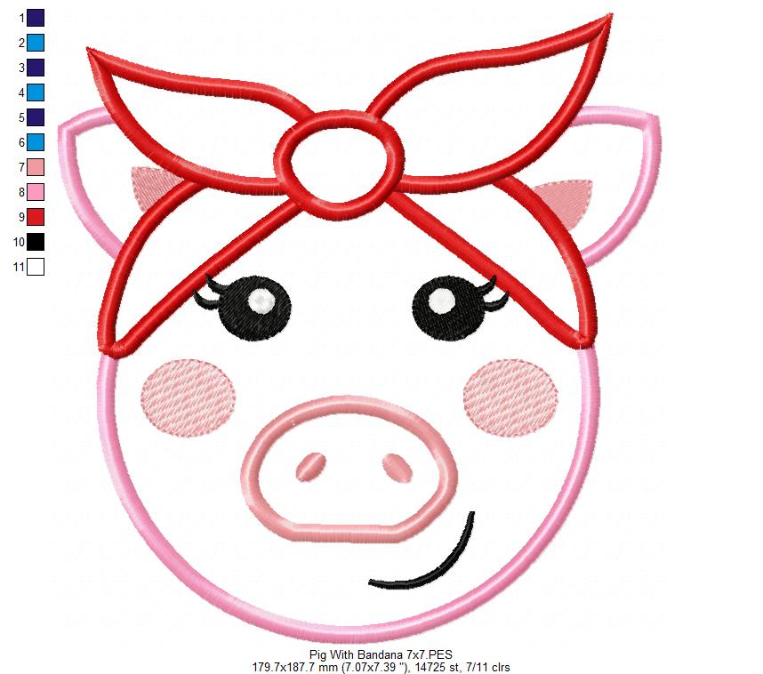 Cute Pig with Bandana - Applique