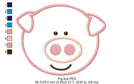 Pig Face Boy - Applique - Machine Embroidery Design