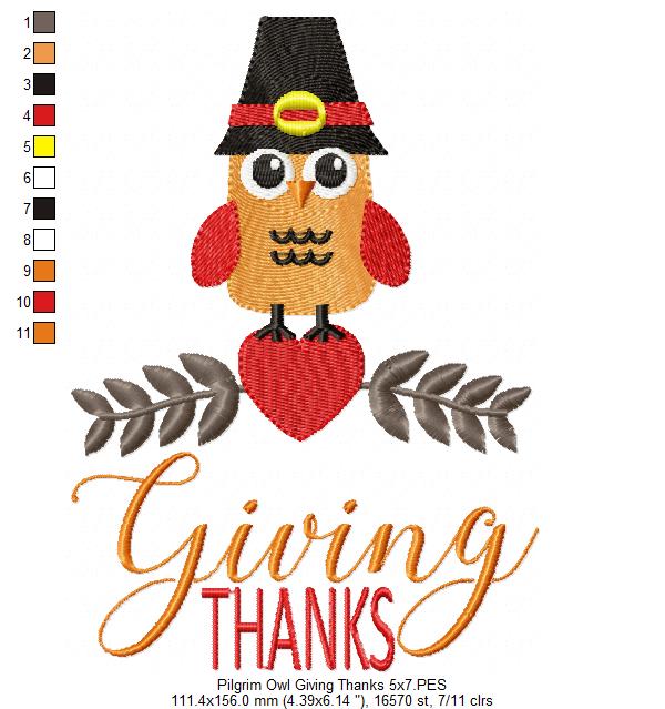 Thanksgiving Pilgrim Owl - Fill Stitch