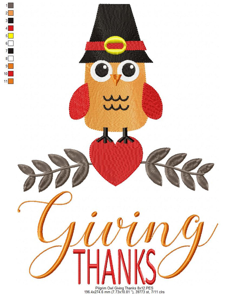 Thanksgiving Pilgrim Owl - Fill Stitch