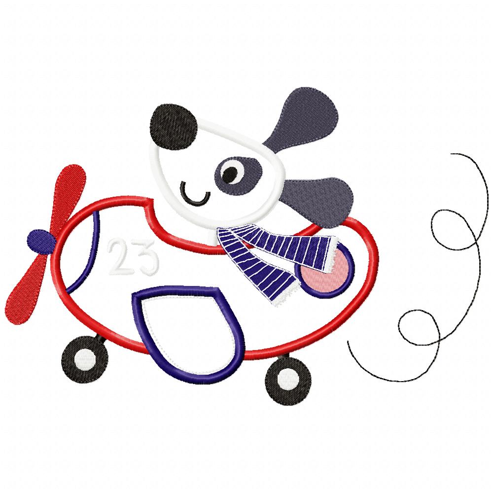 Pilot Puppy Airplane - Appliqué - Machine Embroidery Design