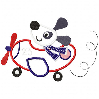 Pilot Puppy Airplane - Appliqué - Machine Embroidery Design