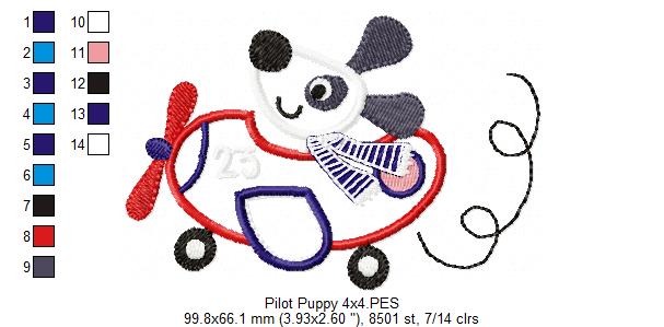 Pilot Puppy Airplane - Appliqué - Machine Embroidery Design