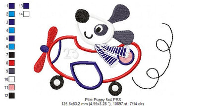 Pilot Puppy Airplane - Appliqué - Machine Embroidery Design