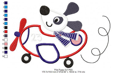 Pilot Puppy Airplane - Appliqué - Machine Embroidery Design