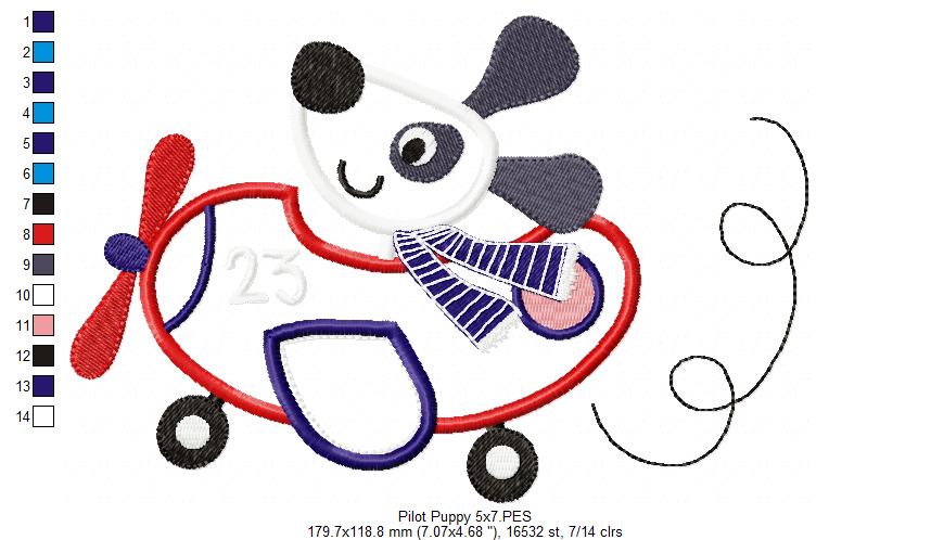 Airplane Pilot Puppy - Applique Embroidery