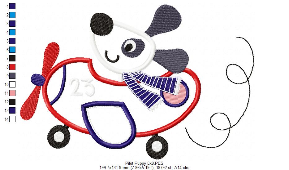 Pilot Puppy Airplane - Appliqué - Machine Embroidery Design
