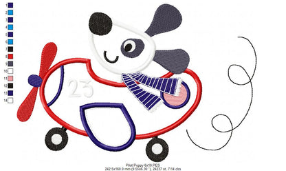 Pilot Puppy Airplane - Appliqué - Machine Embroidery Design