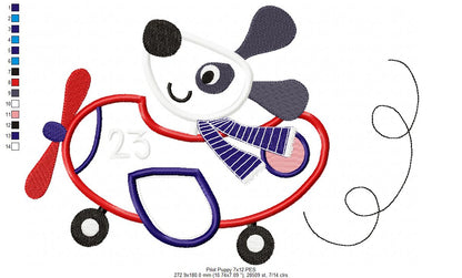 Pilot Puppy Airplane - Appliqué - Machine Embroidery Design