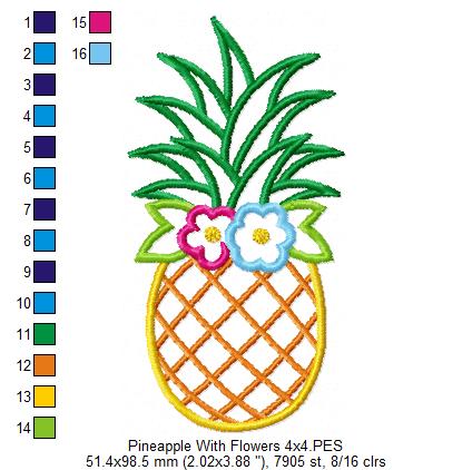 Summer Pineapple with Flowers - Applique