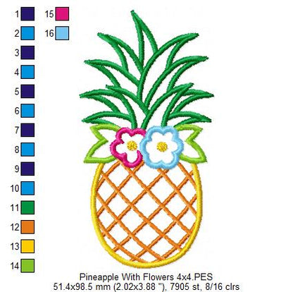 Summer Pineapple with Flowers - Applique
