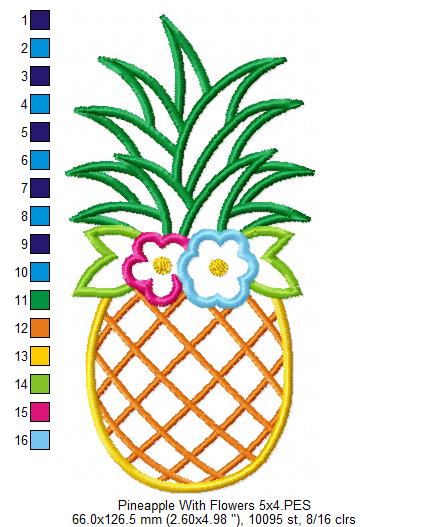 Summer Pineapple with Flowers - Applique