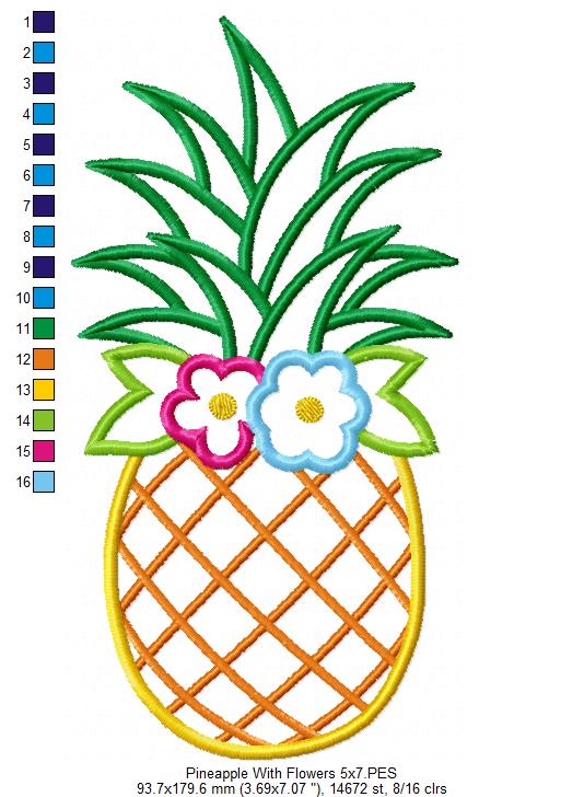 Summer Pineapple with Flowers - Applique