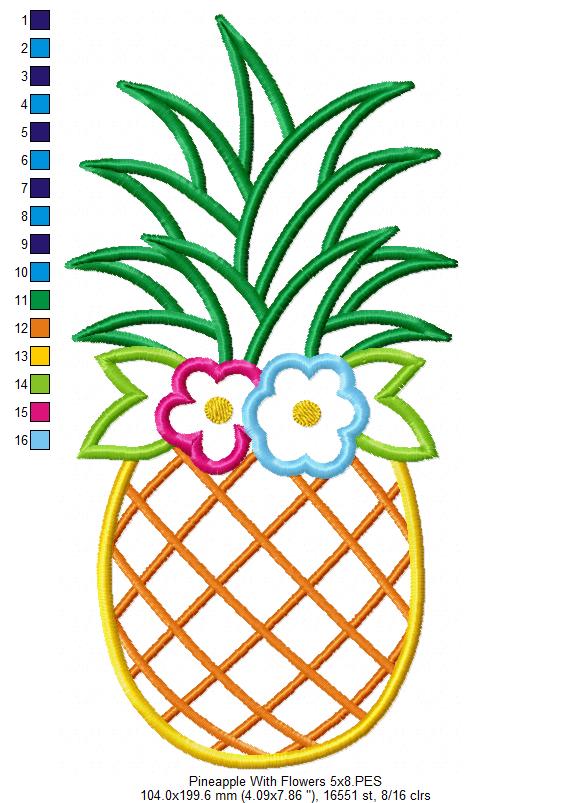 Summer Pineapple with Flowers - Applique