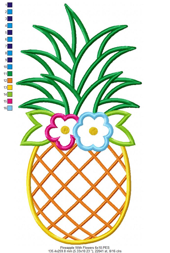 Summer Pineapple with Flowers - Applique