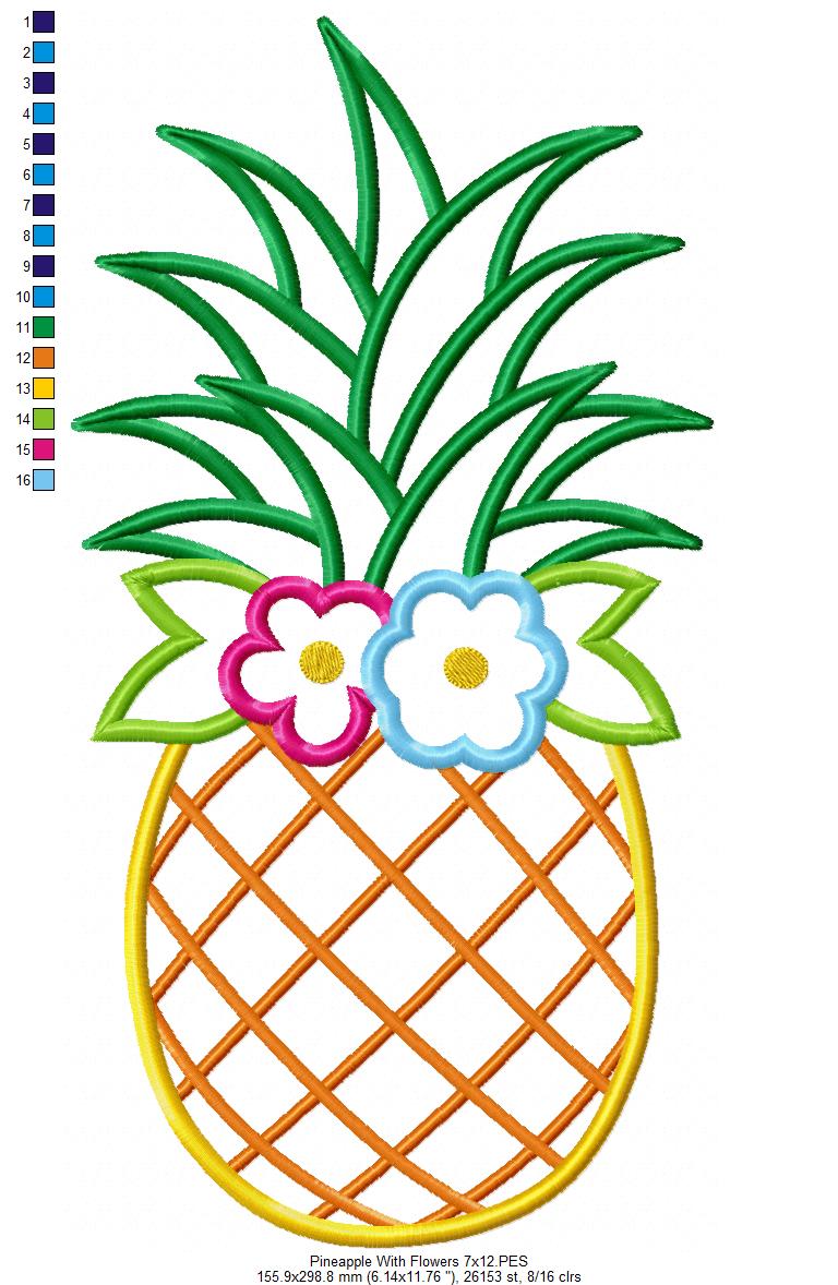 Summer Pineapple with Flowers - Applique