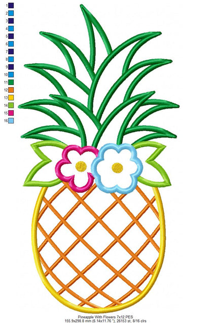 Summer Pineapple with Flowers - Applique
