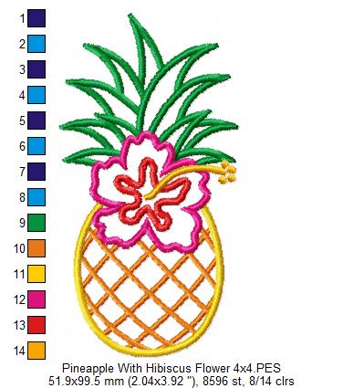 Summer Pineapple with Hibiscus Flower - Applique