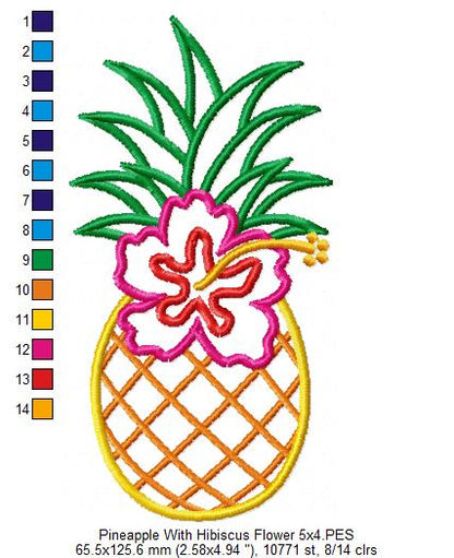 Summer Pineapple with Hibiscus Flower - Applique
