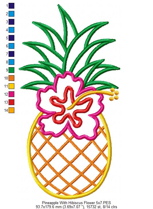 Summer Pineapple with Hibiscus Flower - Applique